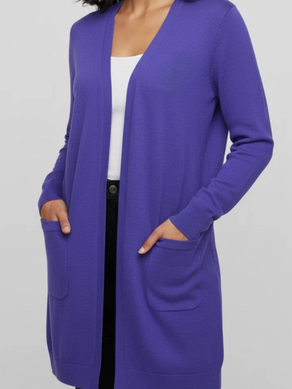 HALOGEN Long Linen Blend Cardigan In PURPLE ORIENT Size M